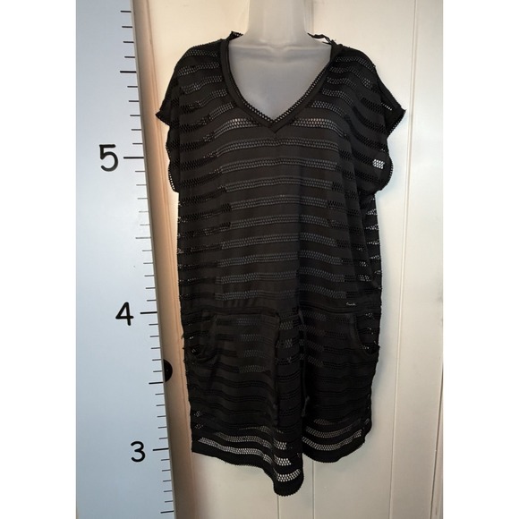 Calvin Klein Other - Calvin Klein Tunic Swim Cover Up Womens L Black Open Knit V-Neck Beach Pool Vaca